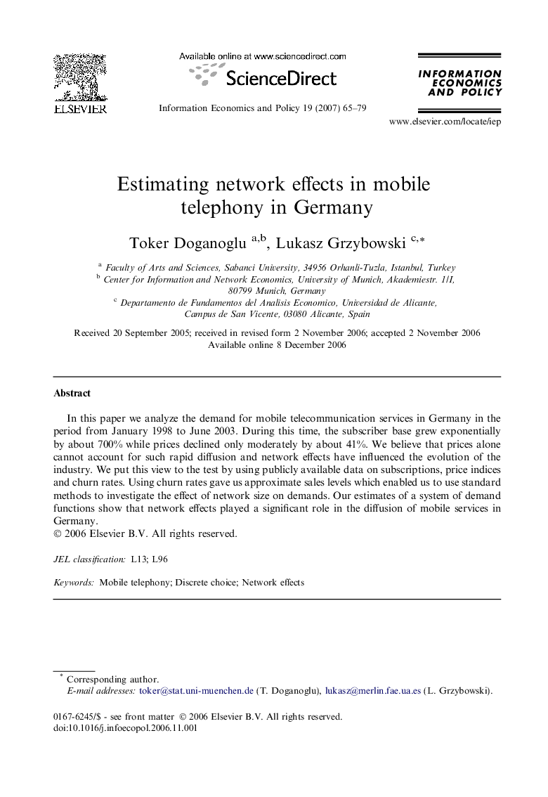 Estimating network effects in mobile telephony in Germany