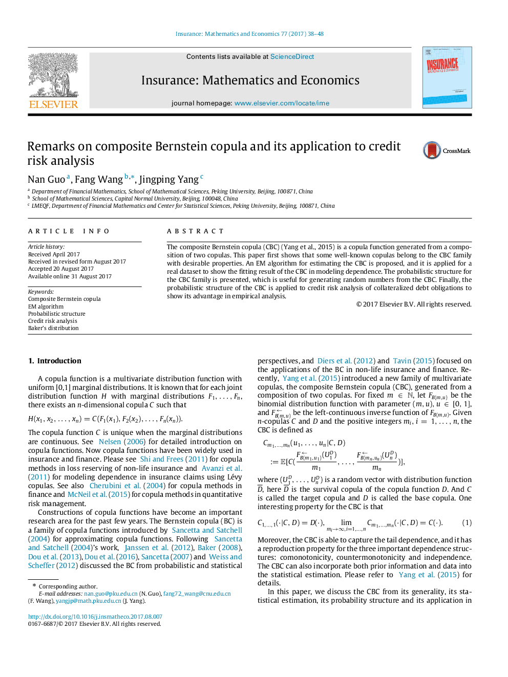 Remarks on composite Bernstein copula and its application to credit risk analysis