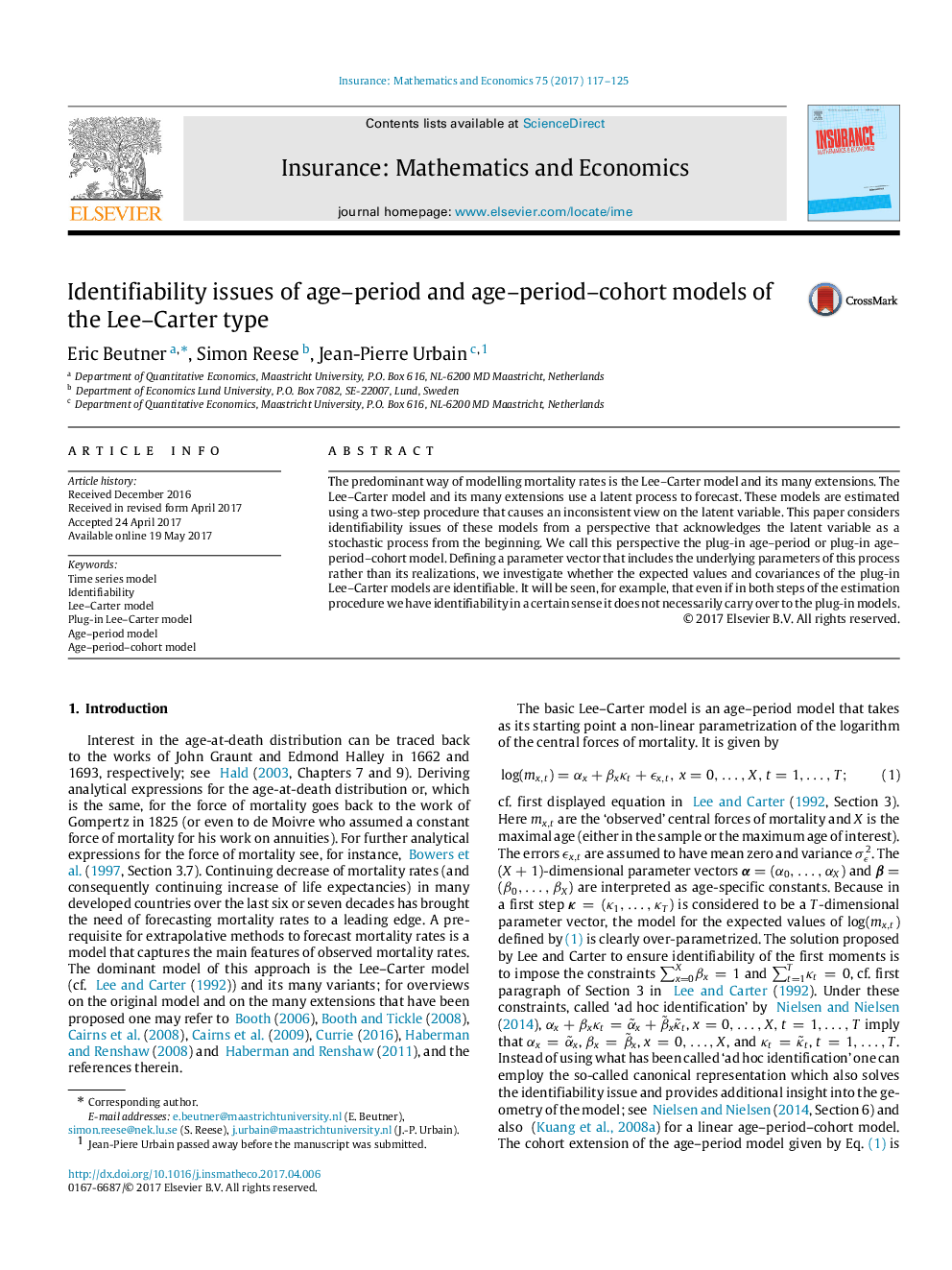 Identifiability issues of age-period and age-period-cohort models of the Lee-Carter type