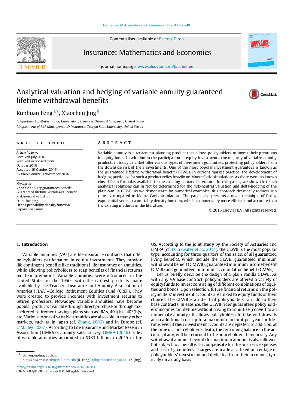 Analytical valuation and hedging of variable annuity guaranteed lifetime withdrawal benefits