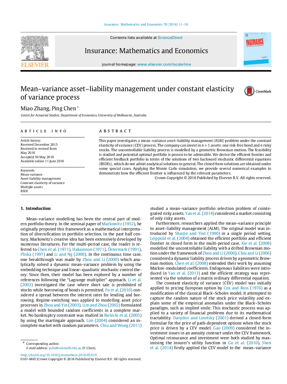 Mean-variance asset-liability management under constant elasticity of variance process