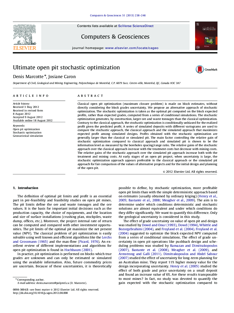 Ultimate open pit stochastic optimization