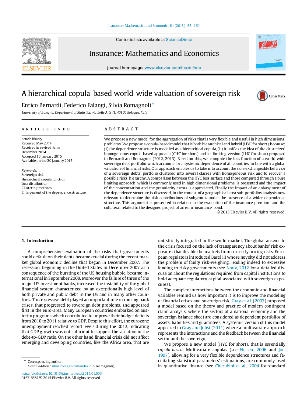 A hierarchical copula-based world-wide valuation of sovereign risk