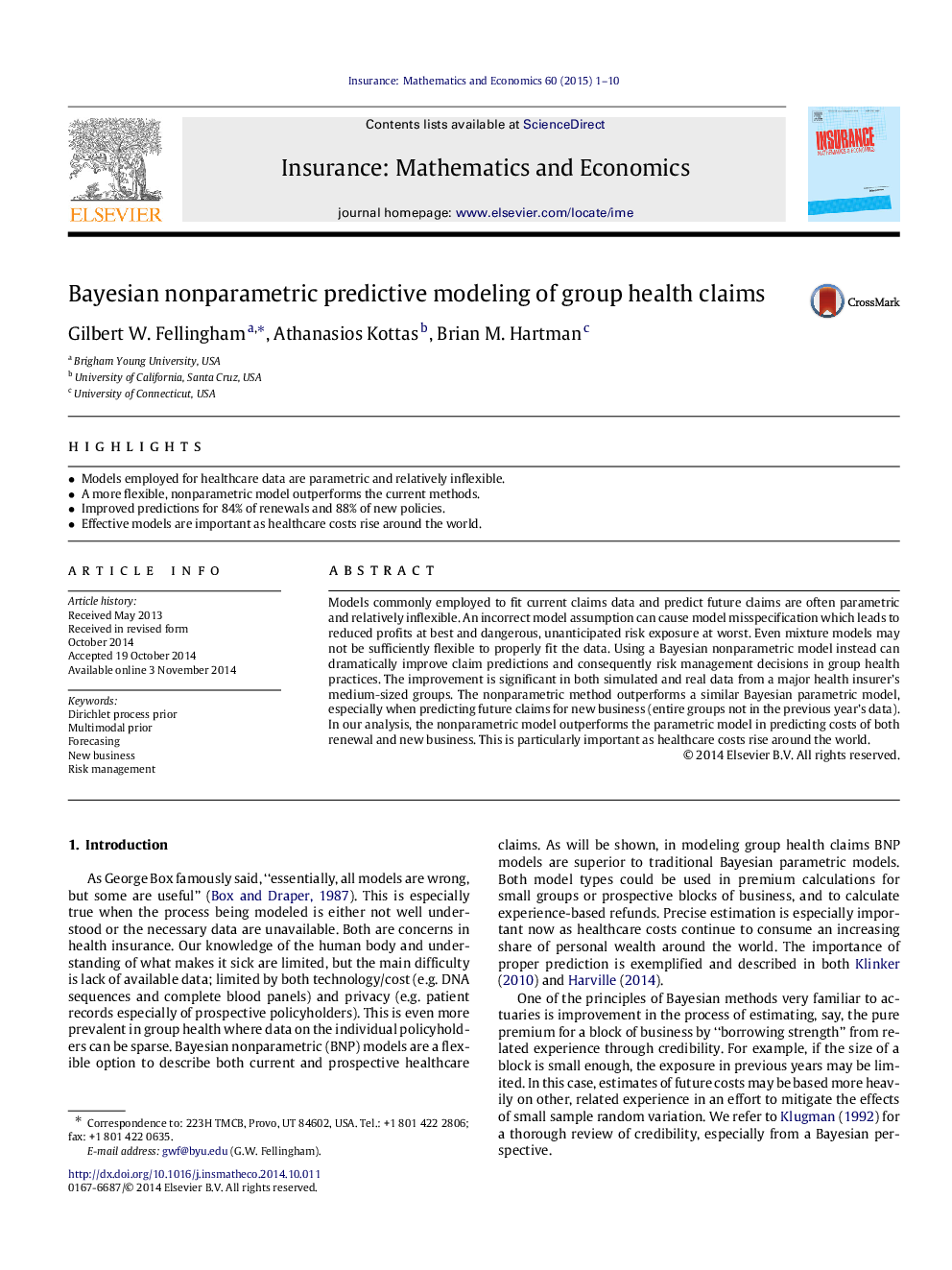 Bayesian nonparametric predictive modeling of group health claims