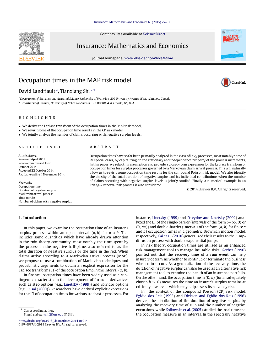 Occupation times in the MAP risk model