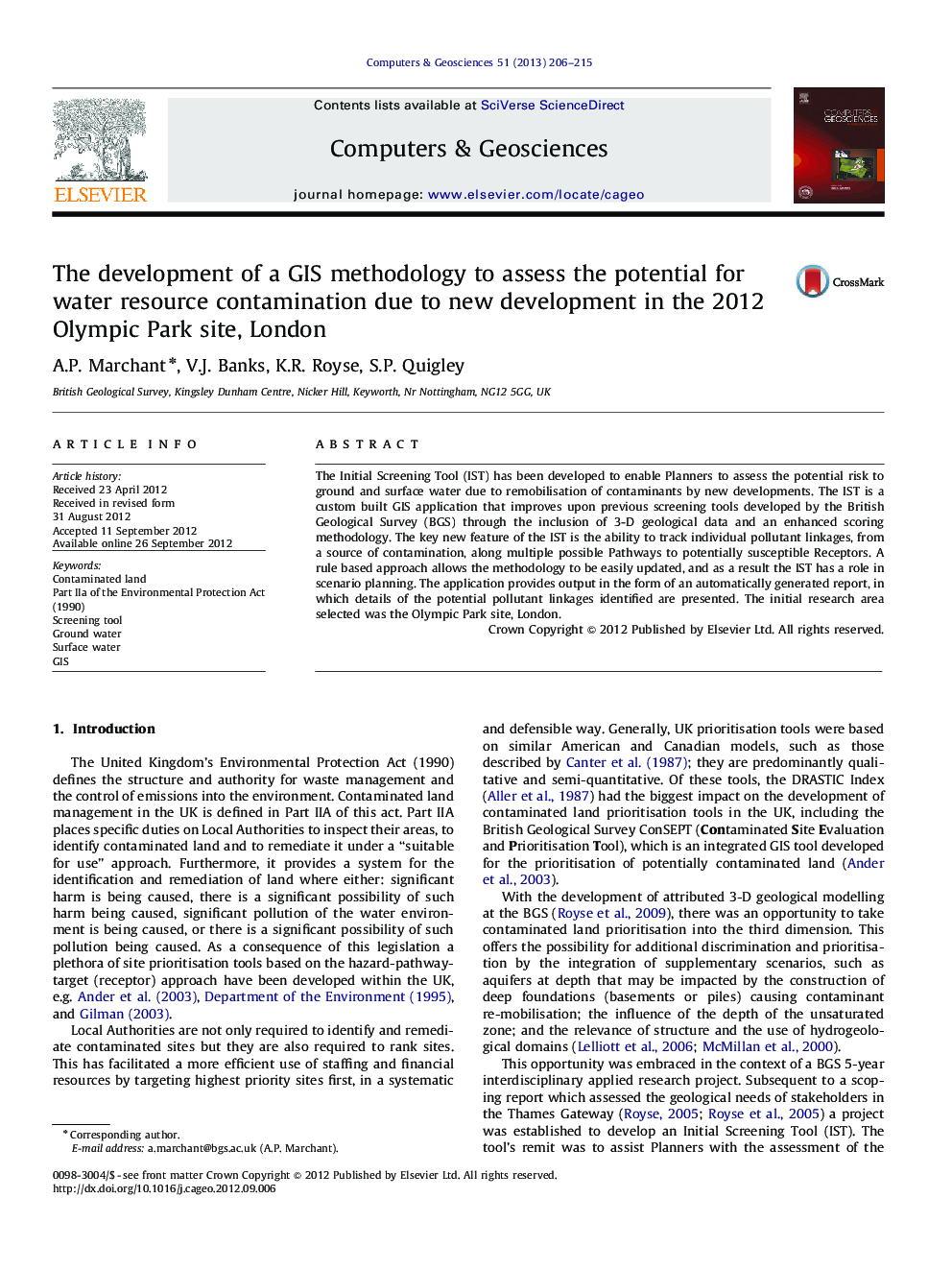 The development of a GIS methodology to assess the potential for water resource contamination due to new development in the 2012 Olympic Park site, London