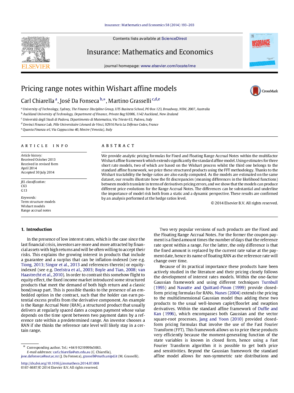 Pricing range notes within Wishart affine models