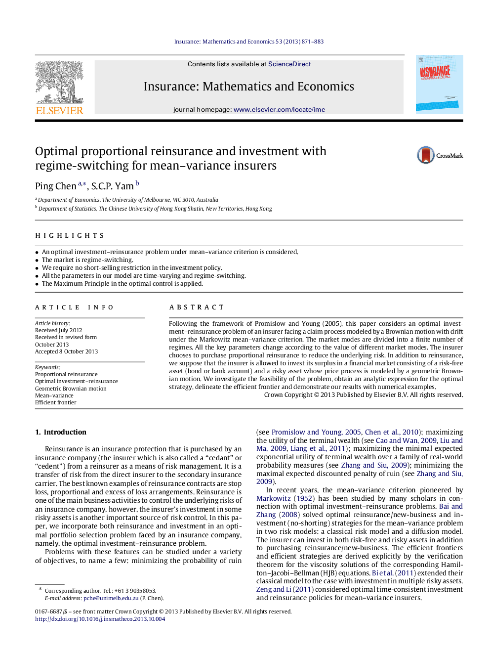 Optimal proportional reinsurance and investment with regime-switching for mean-variance insurers