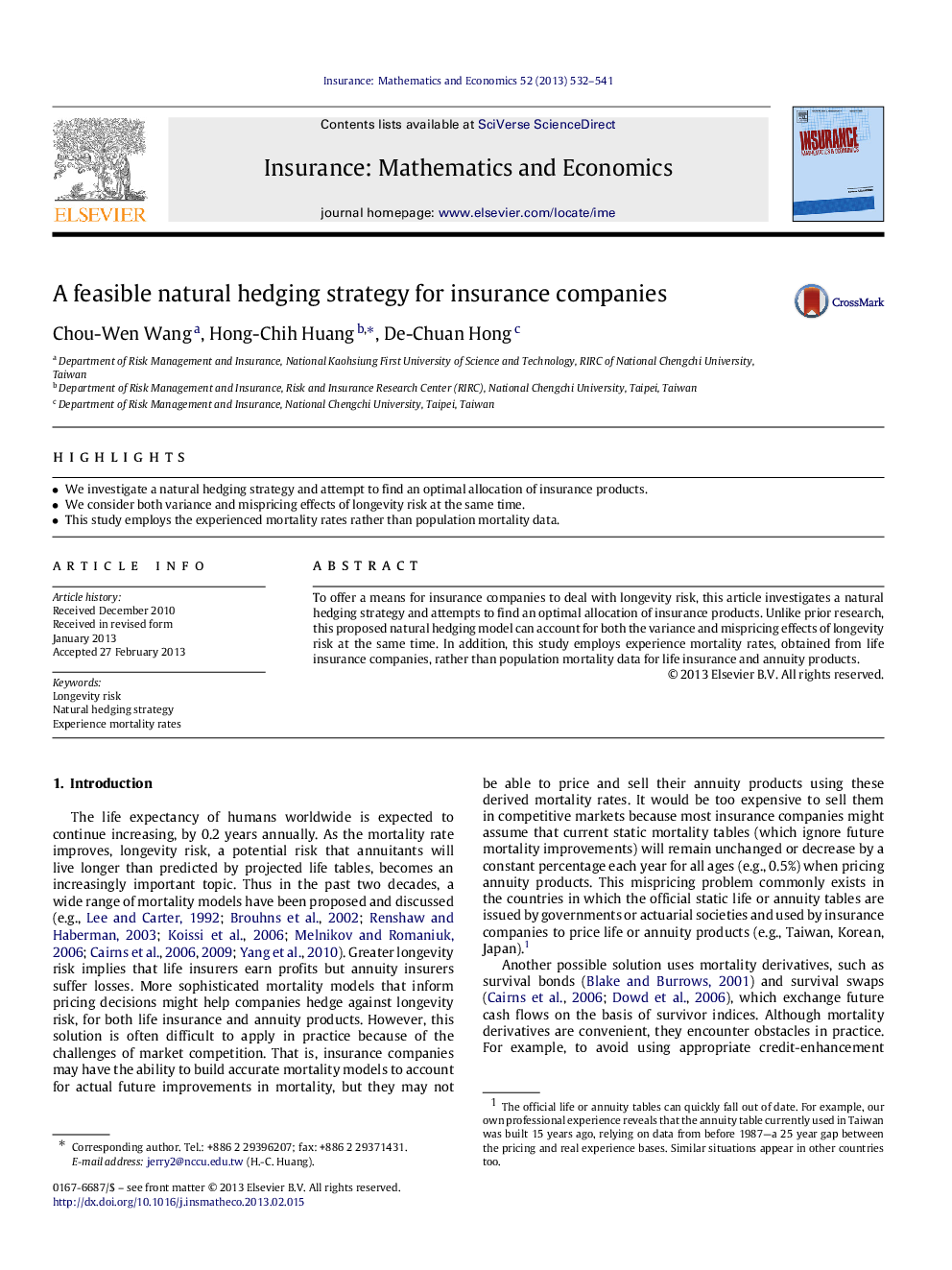 A feasible natural hedging strategy for insurance companies