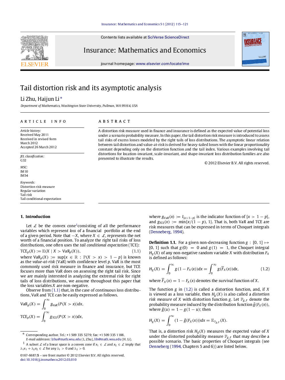 Tail distortion risk and its asymptotic analysis