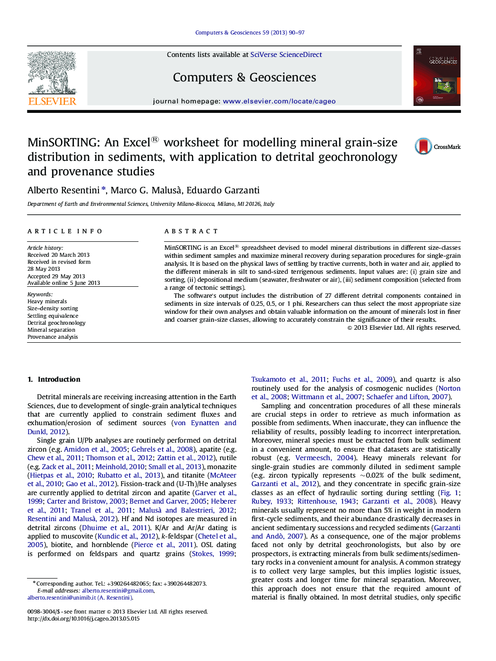 MinSORTING: An Excel® worksheet for modelling mineral grain-size distribution in sediments, with application to detrital geochronology and provenance studies