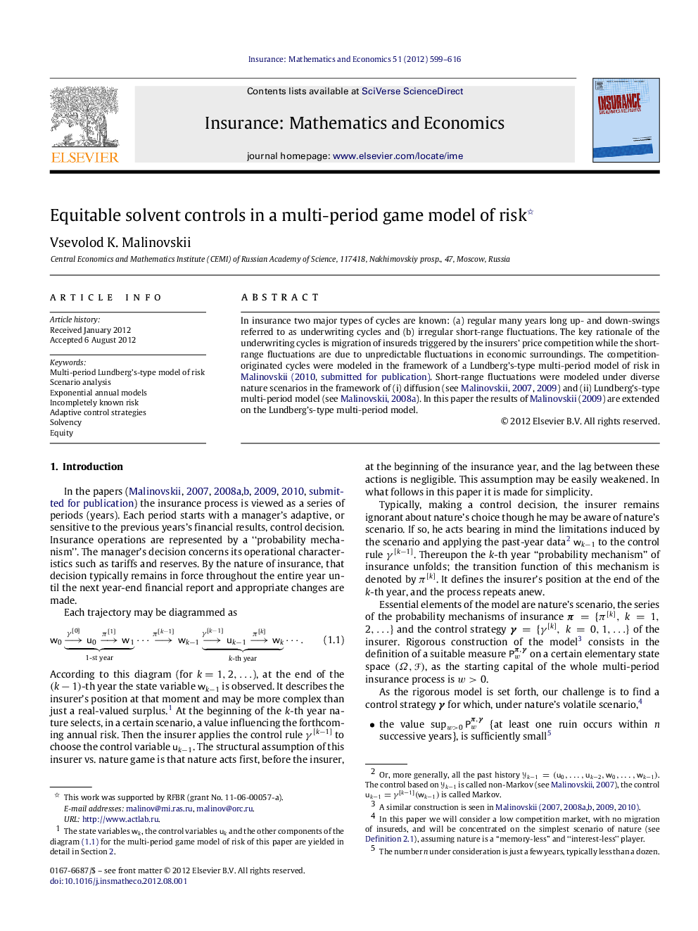 Equitable solvent controls in a multi-period game model of risk