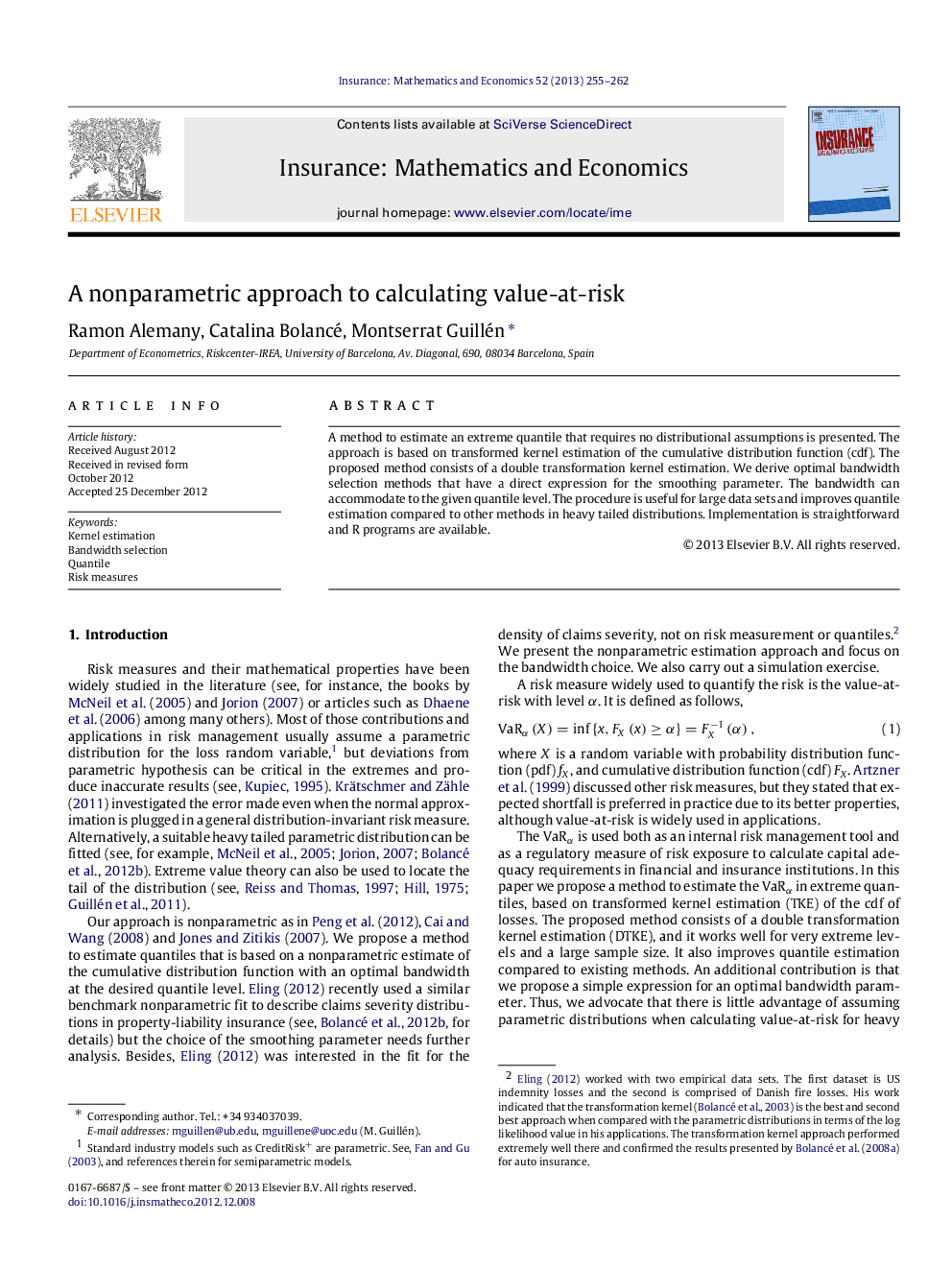 A nonparametric approach to calculating value-at-risk