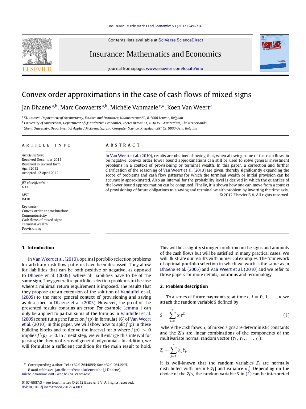 Convex order approximations in the case of cash flows of mixed signs