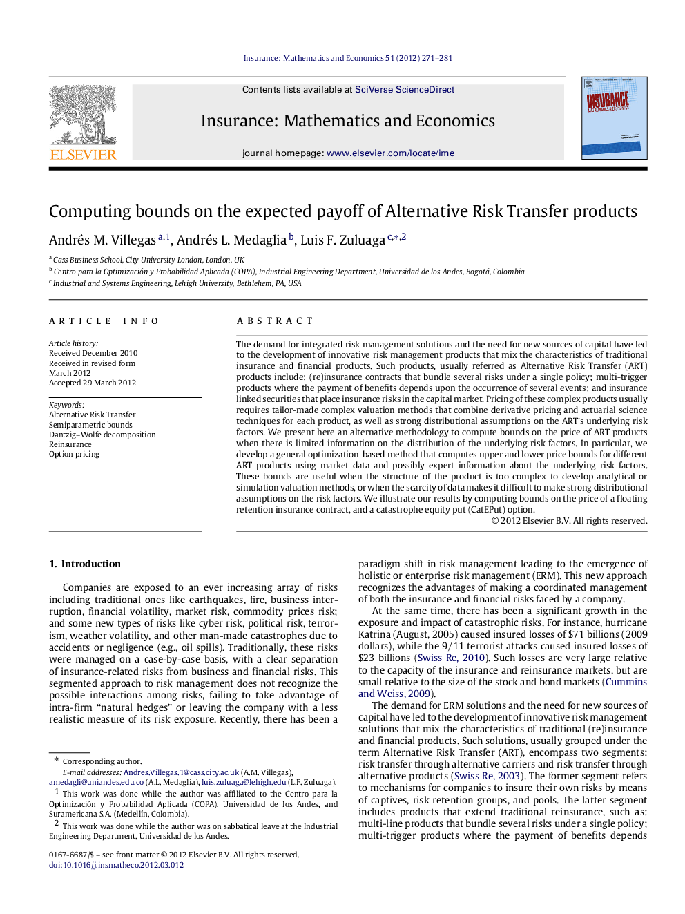 Computing bounds on the expected payoff of Alternative Risk Transfer products