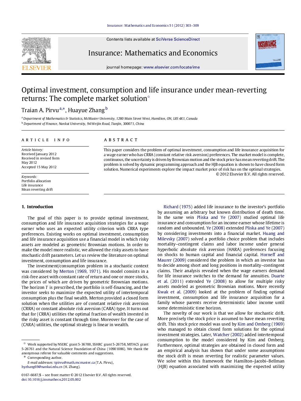 Optimal investment, consumption and life insurance under mean-reverting returns: The complete market solution