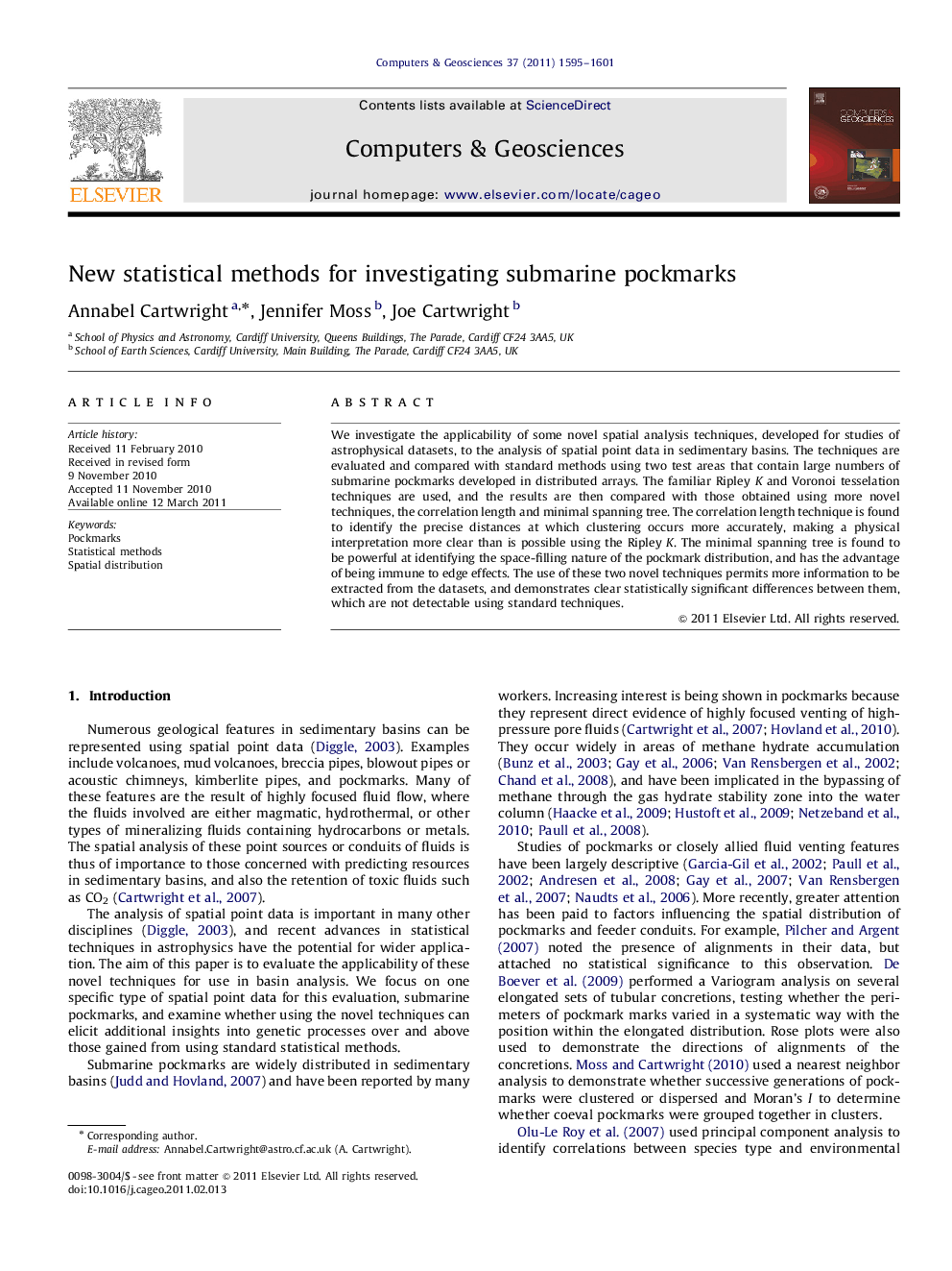 New statistical methods for investigating submarine pockmarks