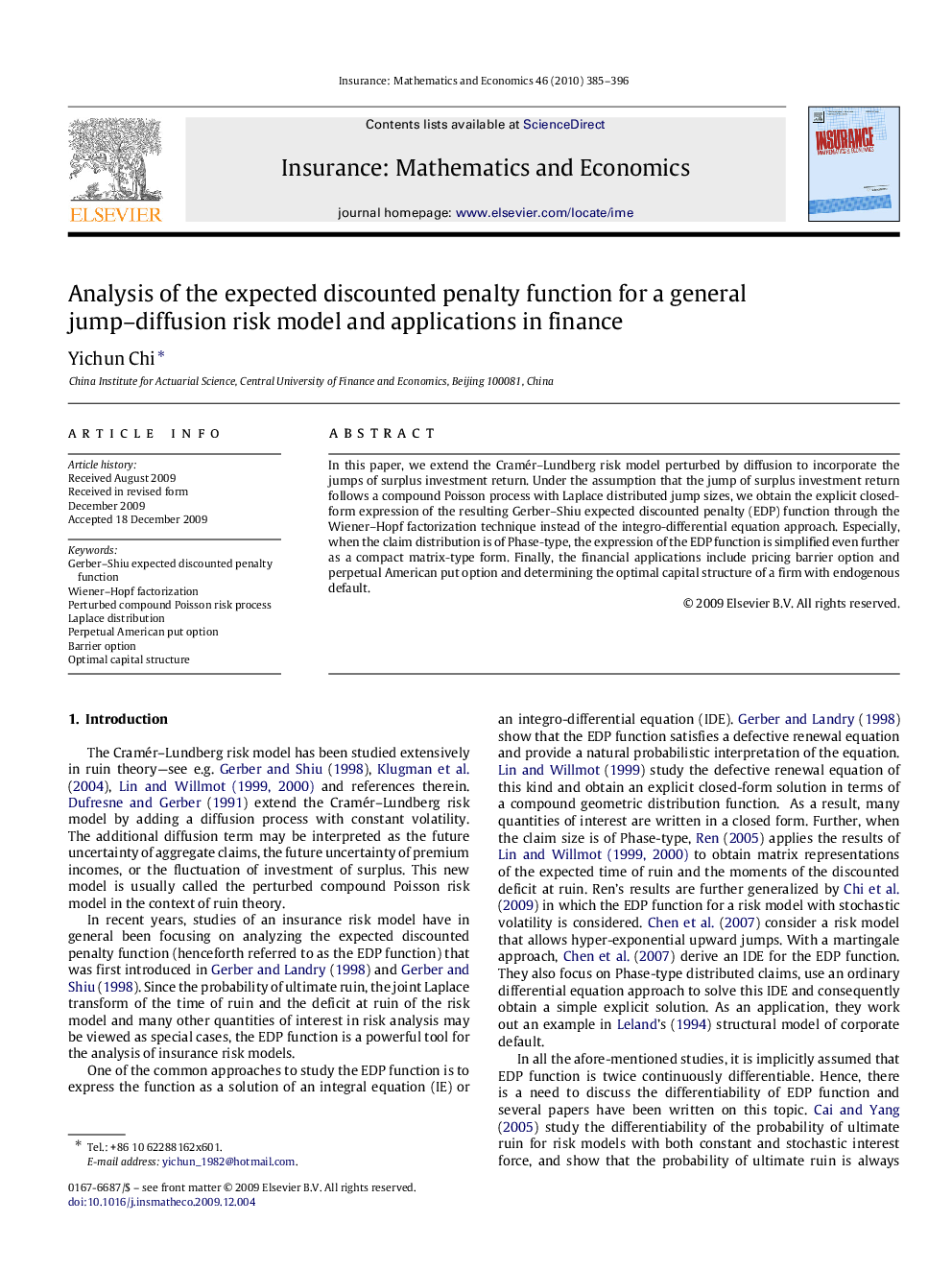 Analysis of the expected discounted penalty function for a general jump-diffusion risk model and applications in finance