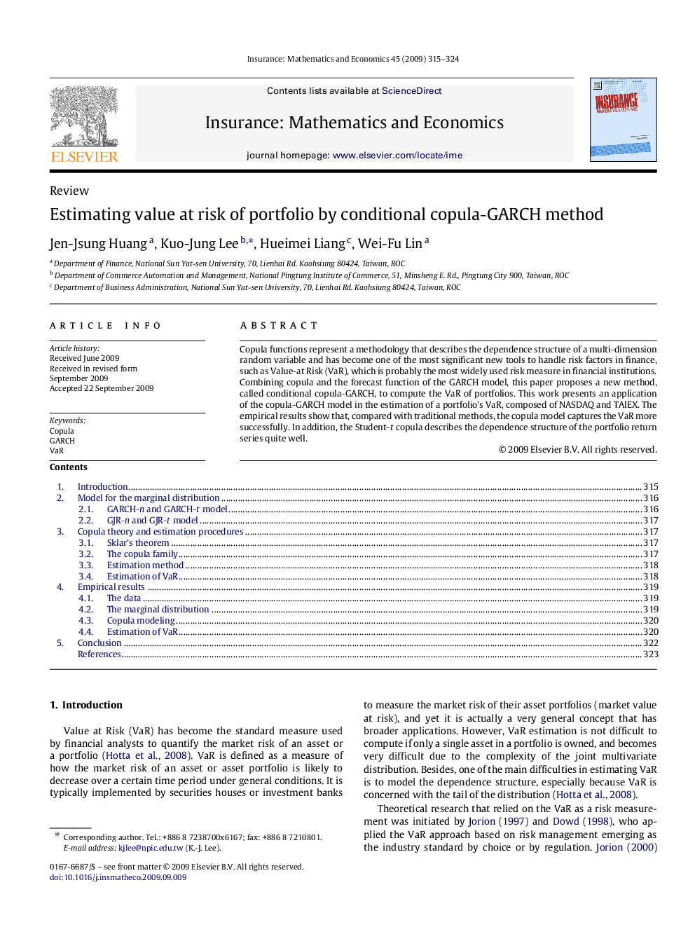 Estimating value at risk of portfolio by conditional copula-GARCH method