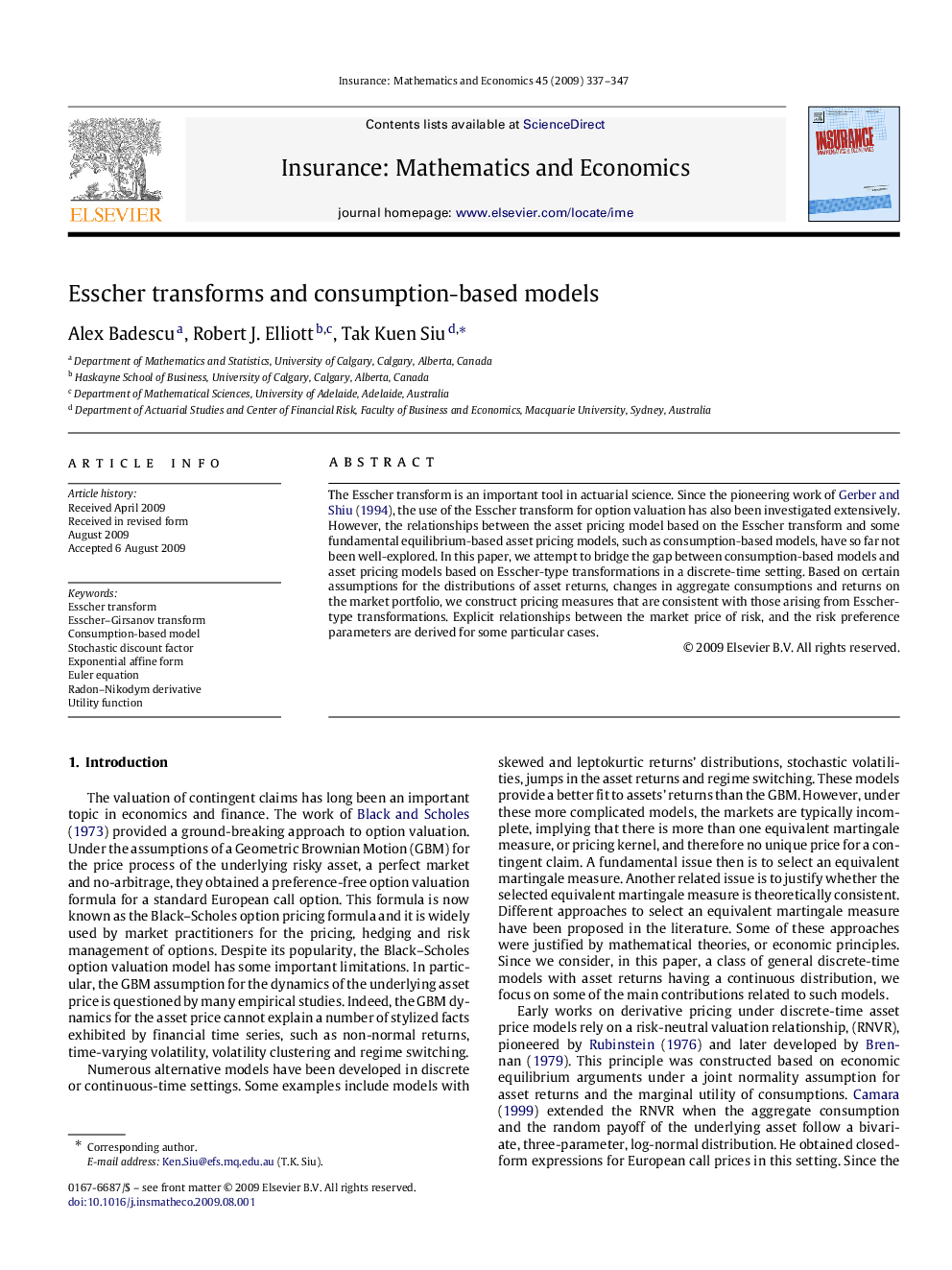 Esscher transforms and consumption-based models