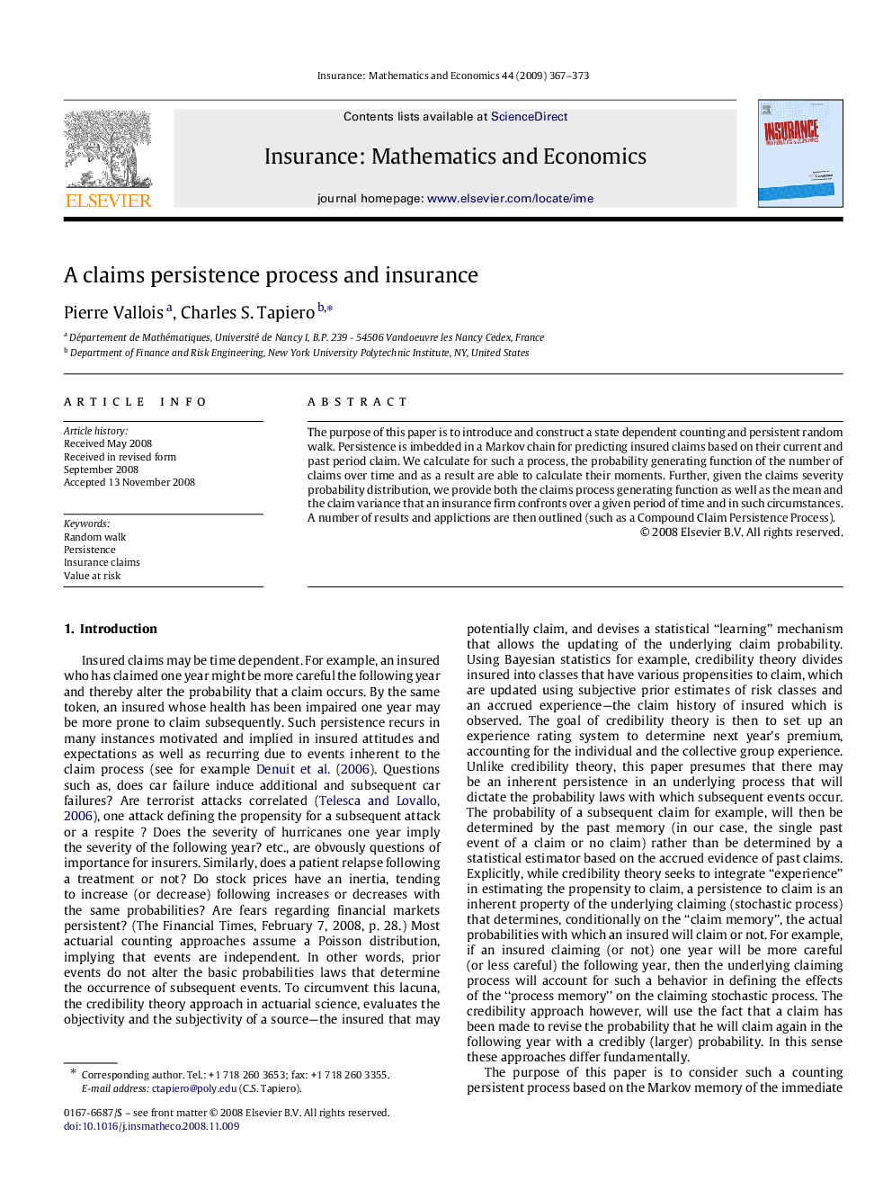 A claims persistence process and insurance