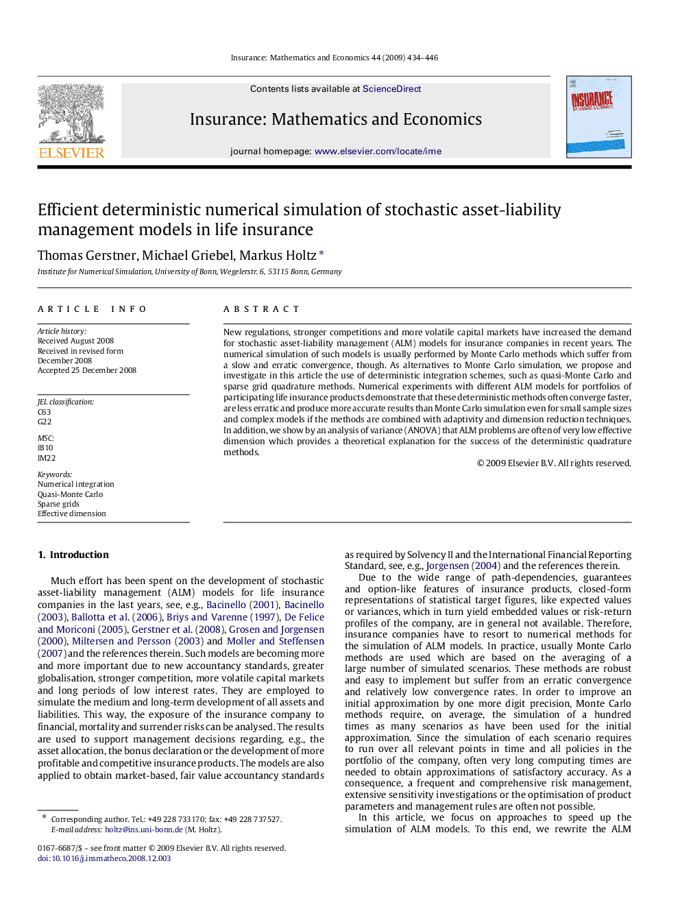 Efficient deterministic numerical simulation of stochastic asset-liability management models in life insurance