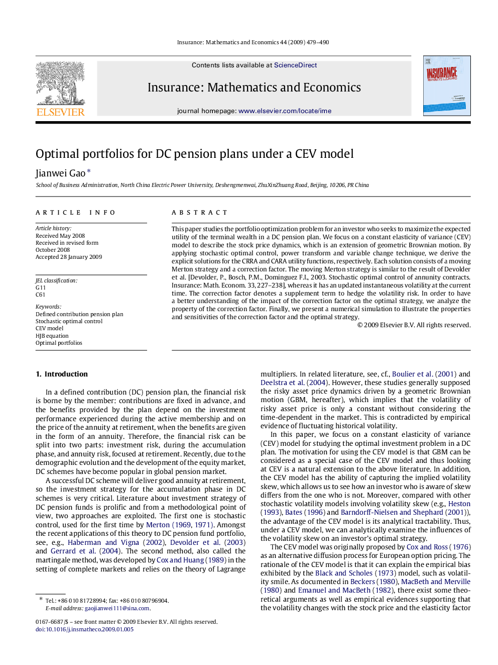 Optimal portfolios for DC pension plans under a CEV model