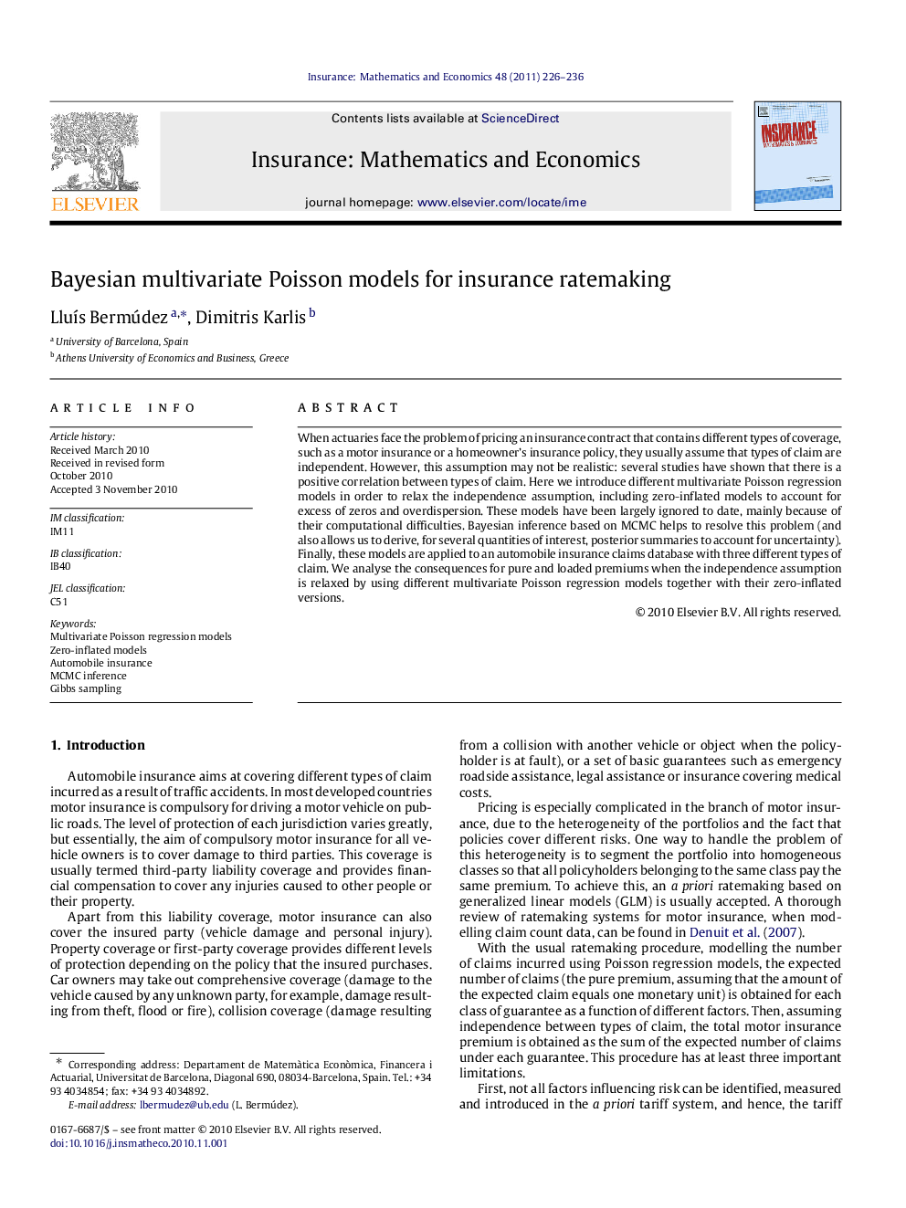 Bayesian multivariate Poisson models for insurance ratemaking