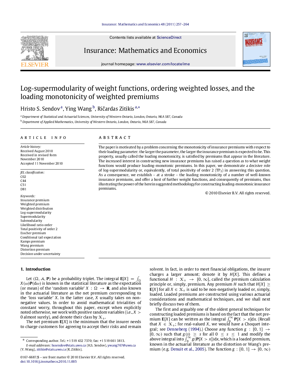 Log-supermodularity of weight functions, ordering weighted losses, and the loading monotonicity of weighted premiums