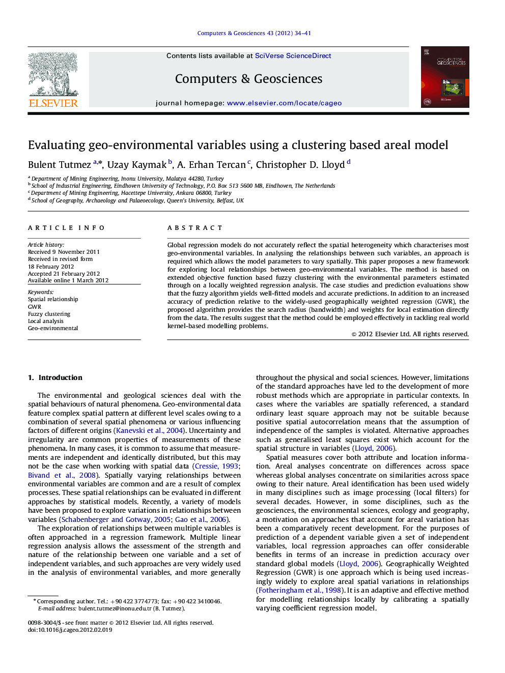Evaluating geo-environmental variables using a clustering based areal model