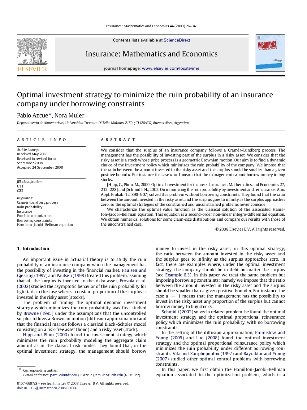 Optimal investment strategy to minimize the ruin probability of an insurance company under borrowing constraints