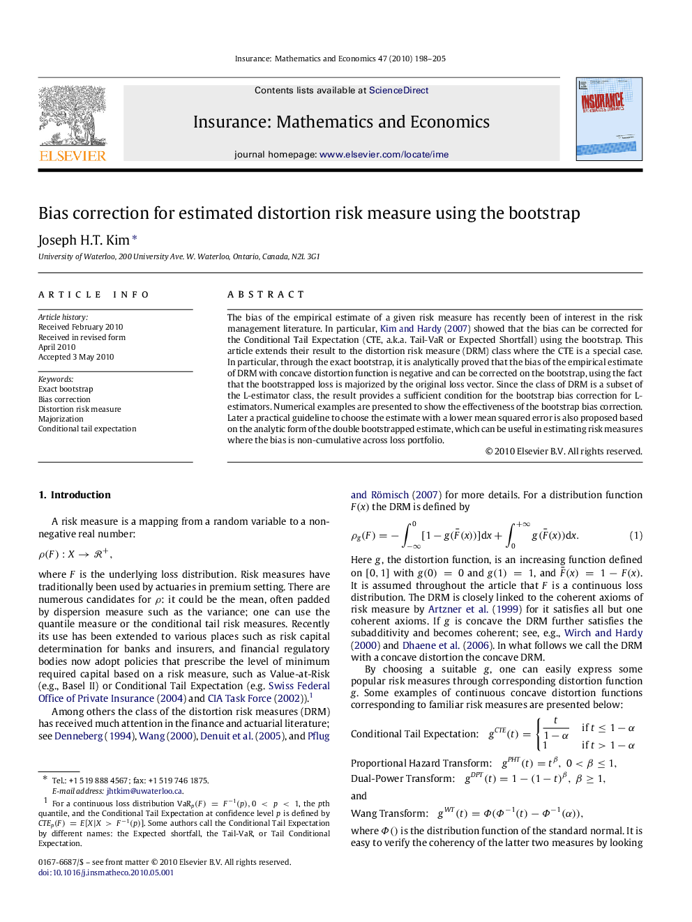 Bias correction for estimated distortion risk measure using the bootstrap