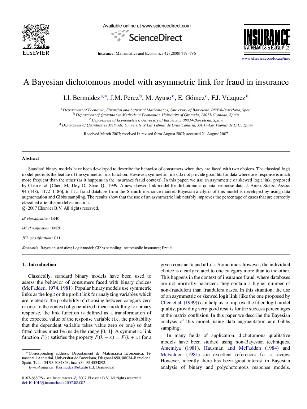 A Bayesian dichotomous model with asymmetric link for fraud in insurance