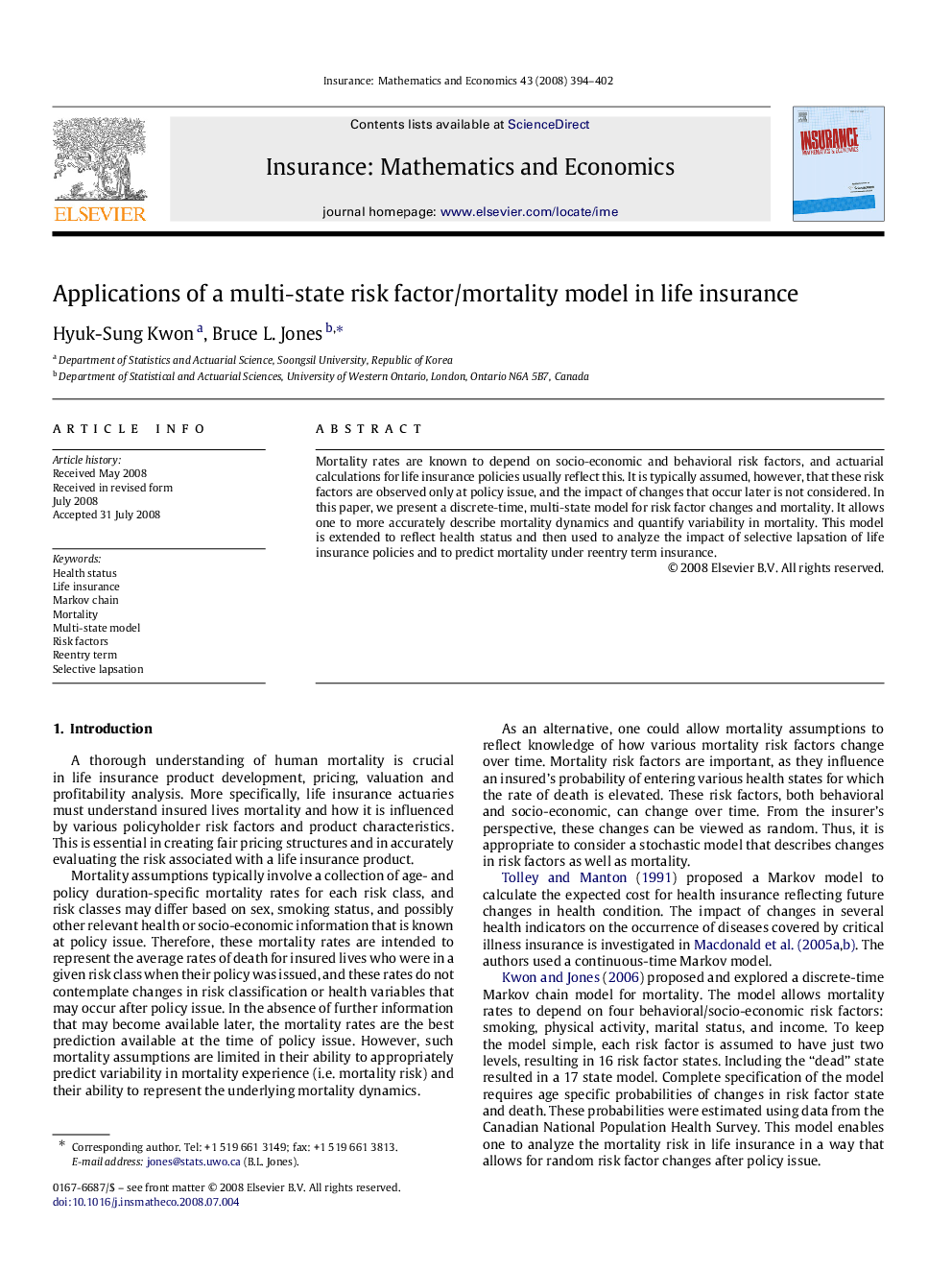 Applications of a multi-state risk factor/mortality model in life insurance