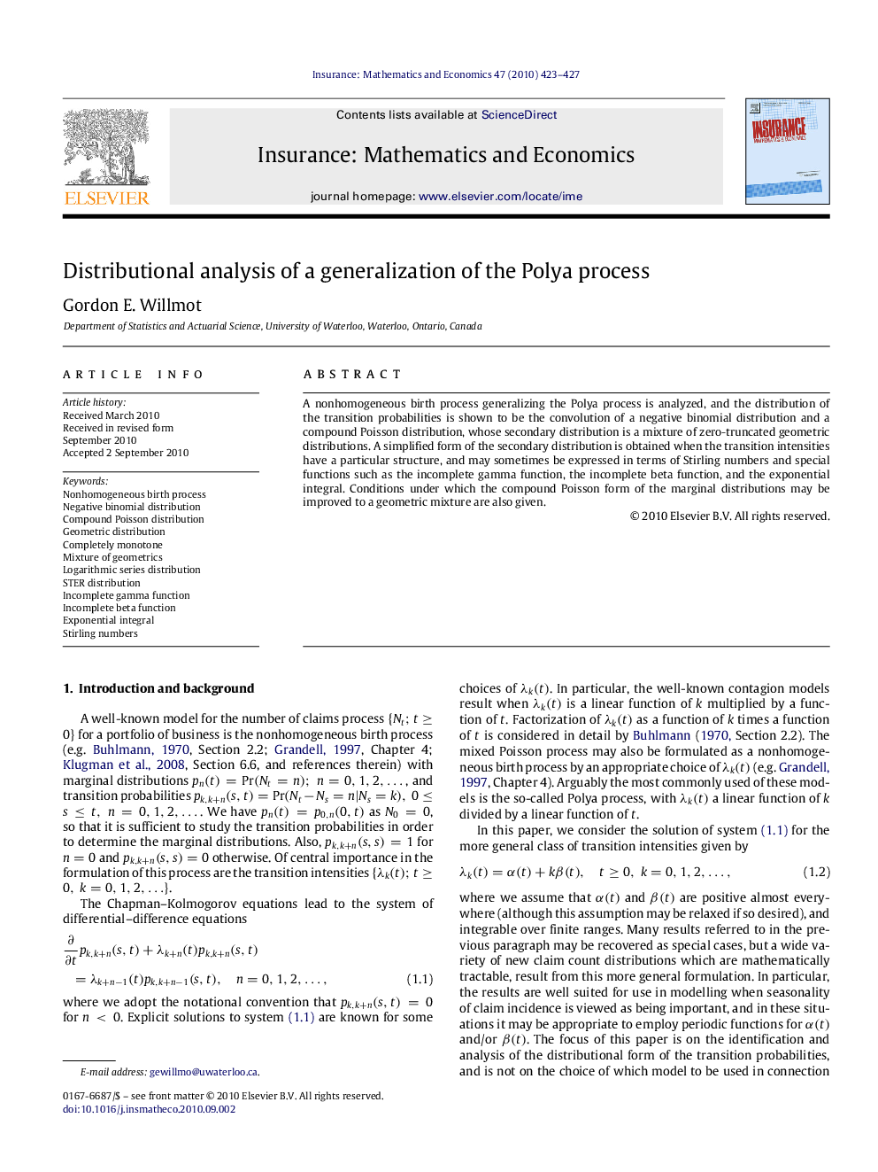 Distributional analysis of a generalization of the Polya process