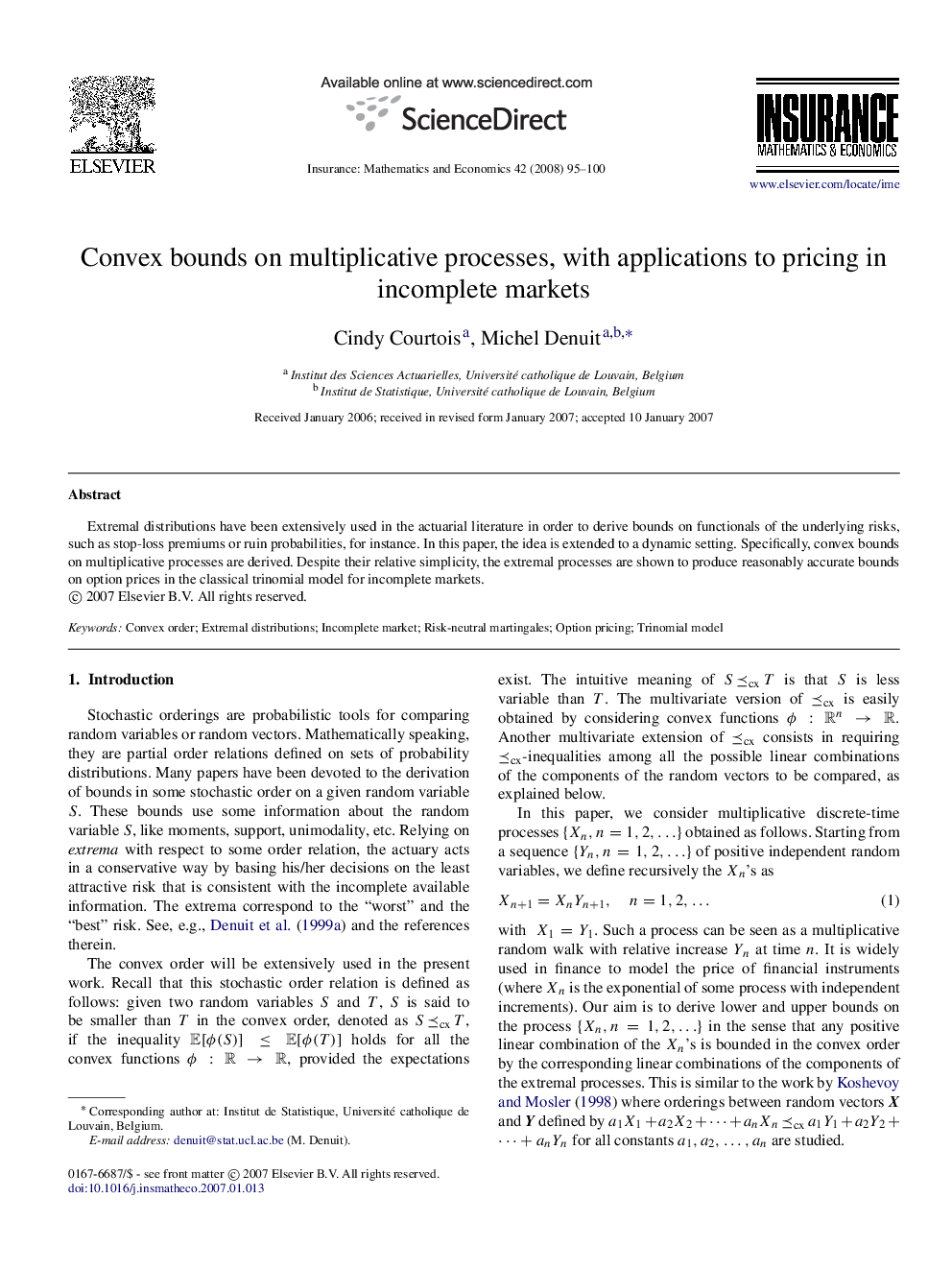 عکس صفحه اول مقاله: Convex bounds on multiplicative processes, with applications to pricing in incomplete markets Convex bounds on multiplicative processes, with applications to pricing in incomplete markets