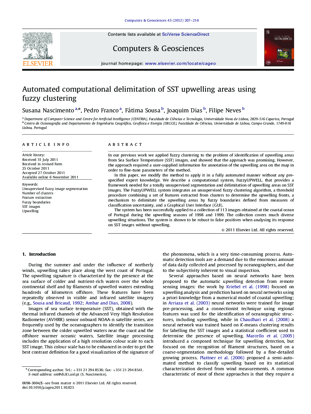 Automated computational delimitation of SST upwelling areas using fuzzy clustering