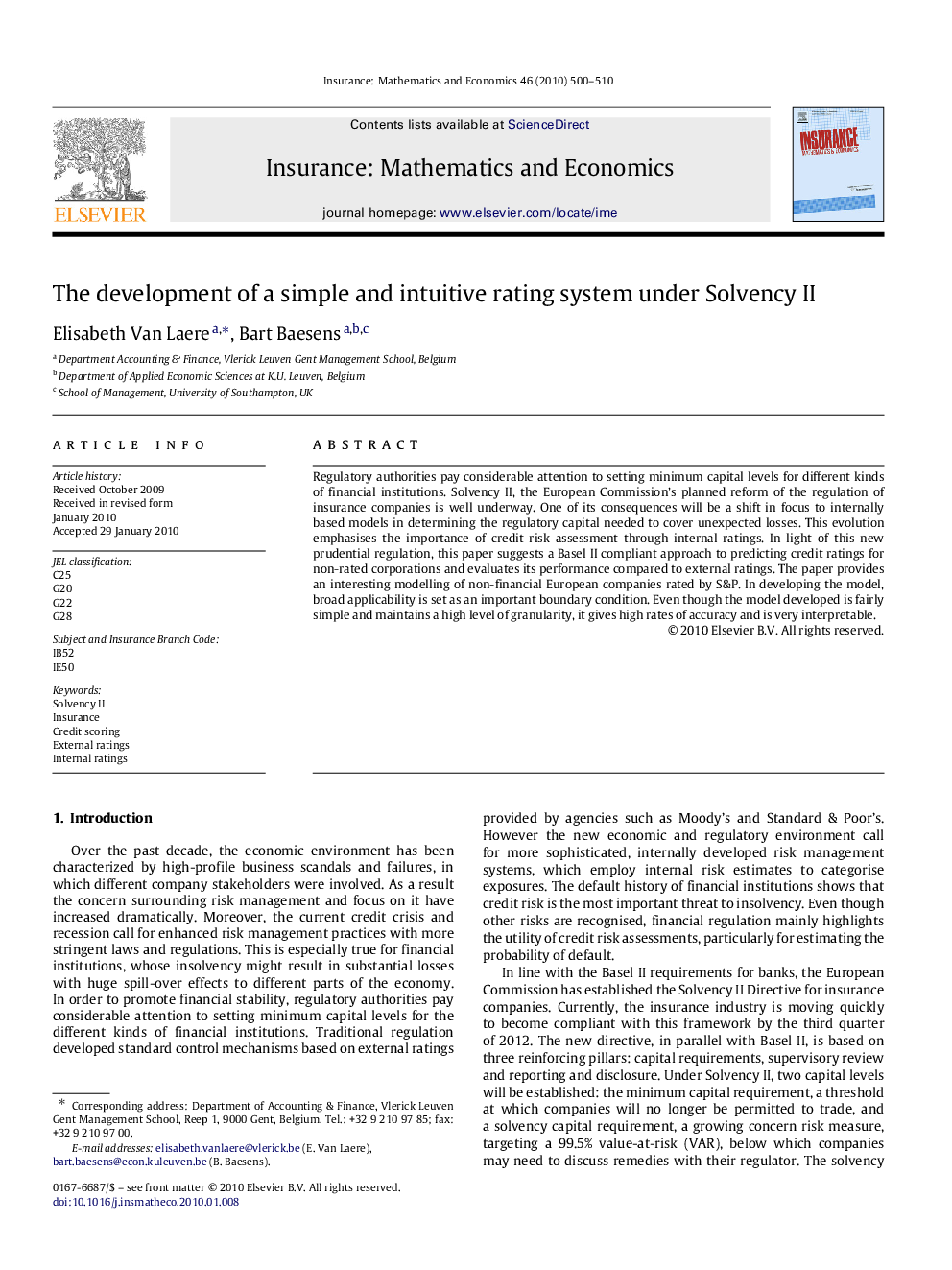 The development of a simple and intuitive rating system under Solvency II