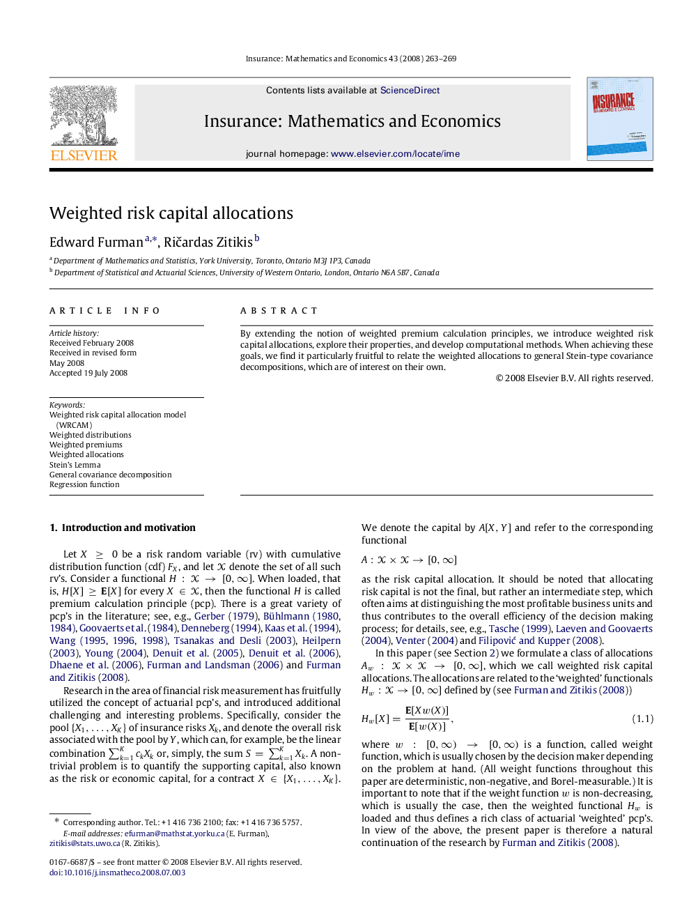 Weighted risk capital allocations