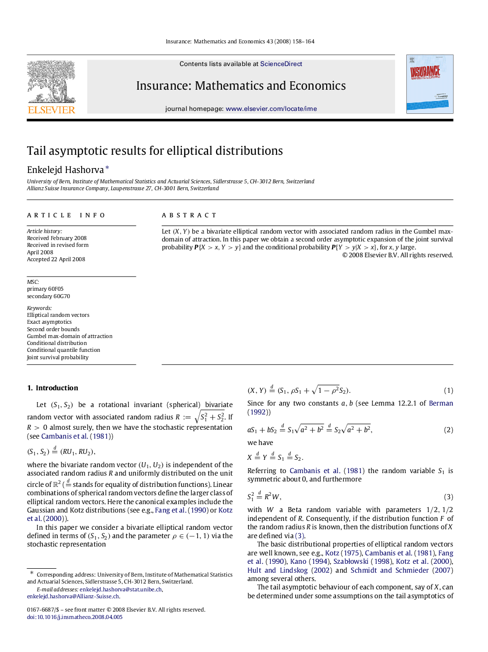 Tail asymptotic results for elliptical distributions