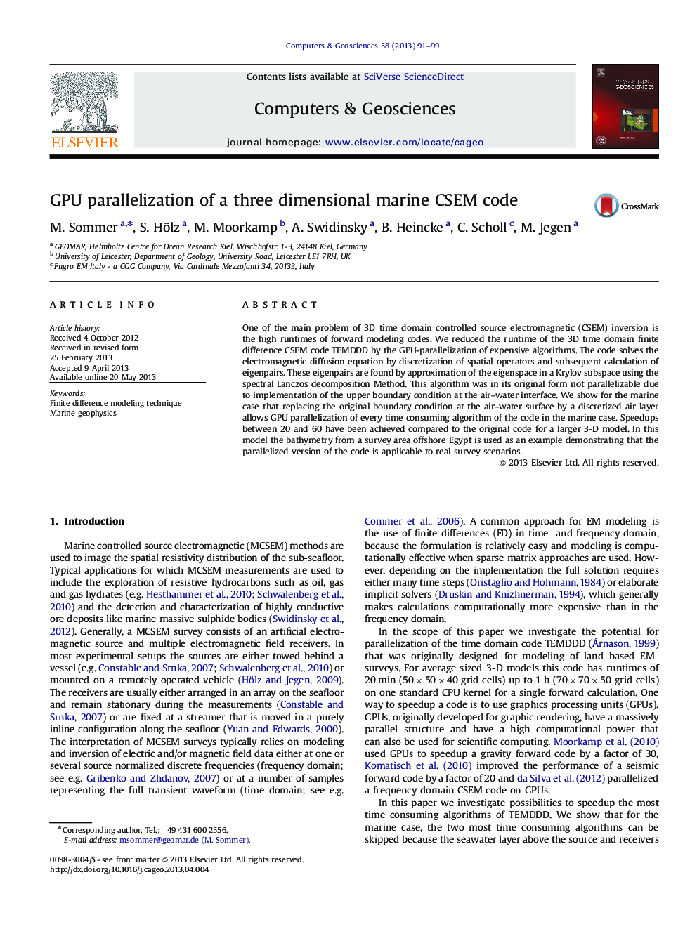 GPU parallelization of a three dimensional marine CSEM code