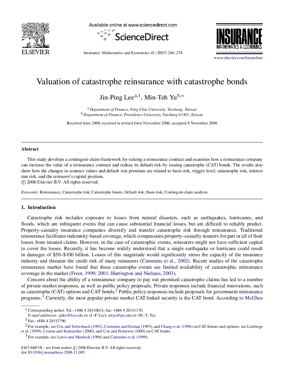 Valuation of catastrophe reinsurance with catastrophe bonds