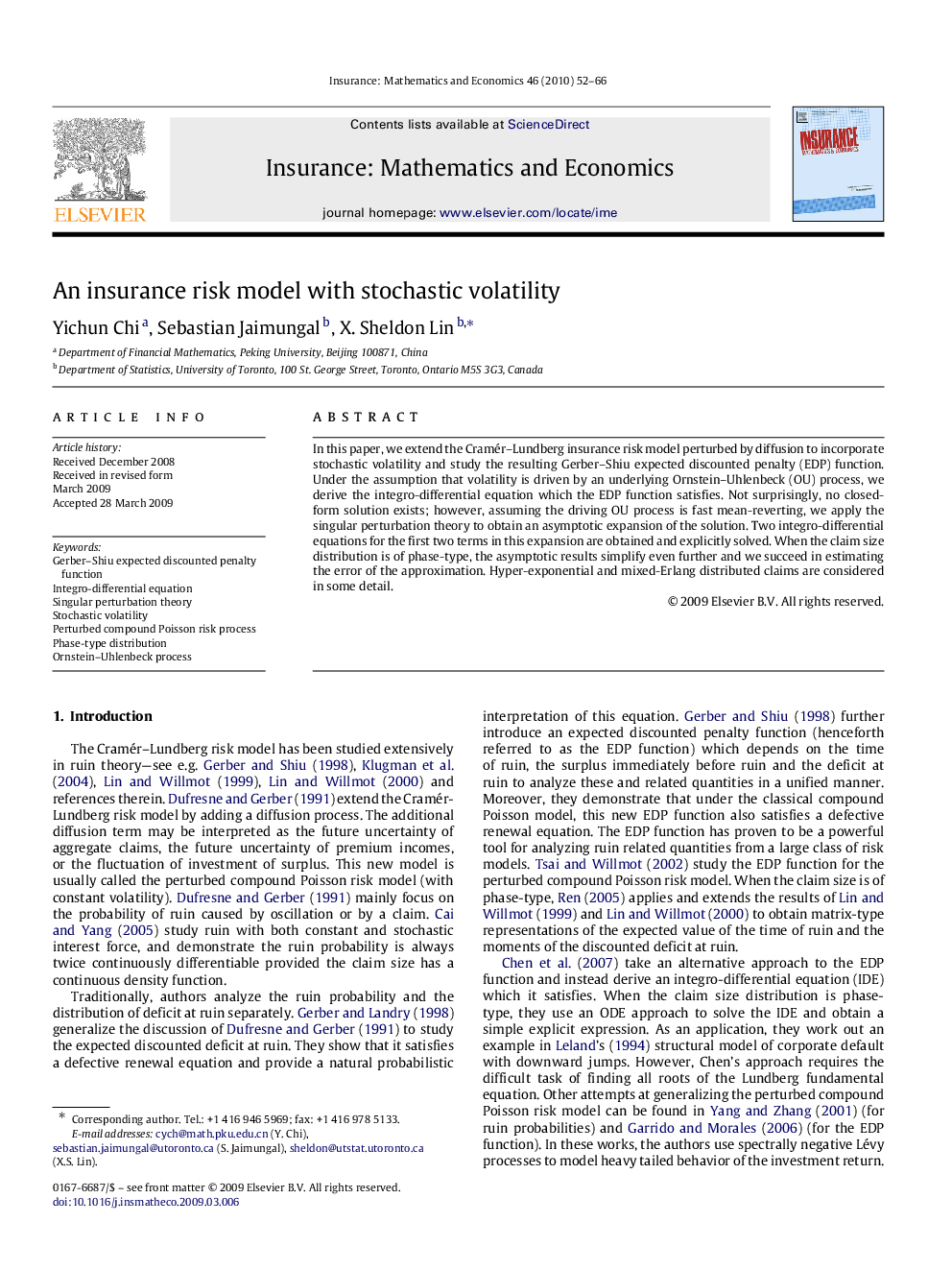 An insurance risk model with stochastic volatility