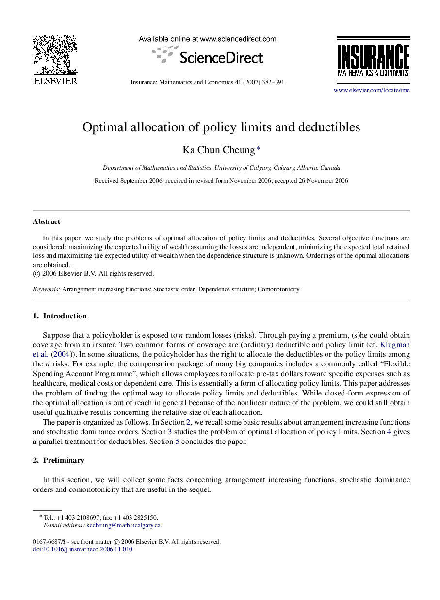 Optimal allocation of policy limits and deductibles