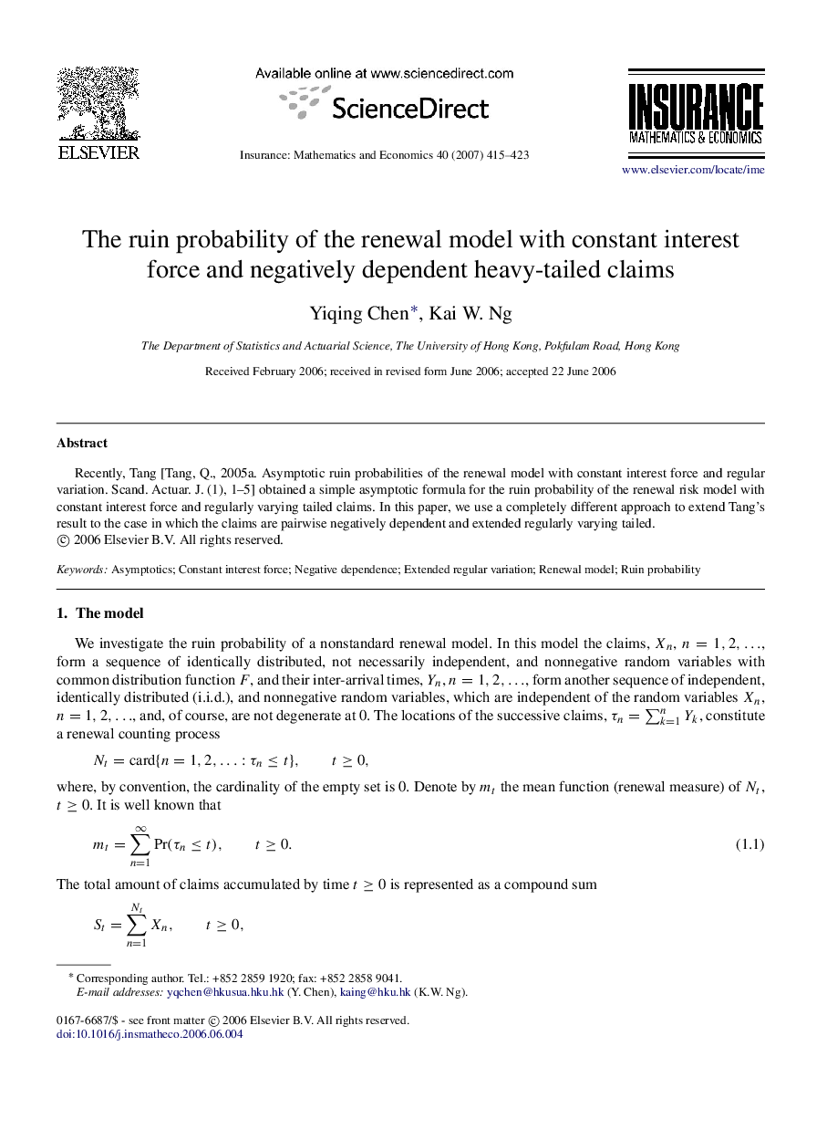 The ruin probability of the renewal model with constant interest force and negatively dependent heavy-tailed claims