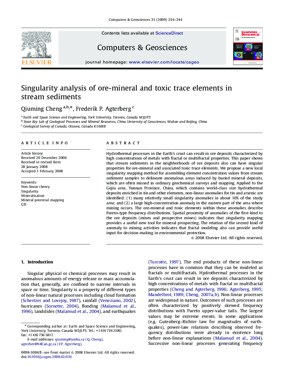 Singularity analysis of ore-mineral and toxic trace elements in stream sediments