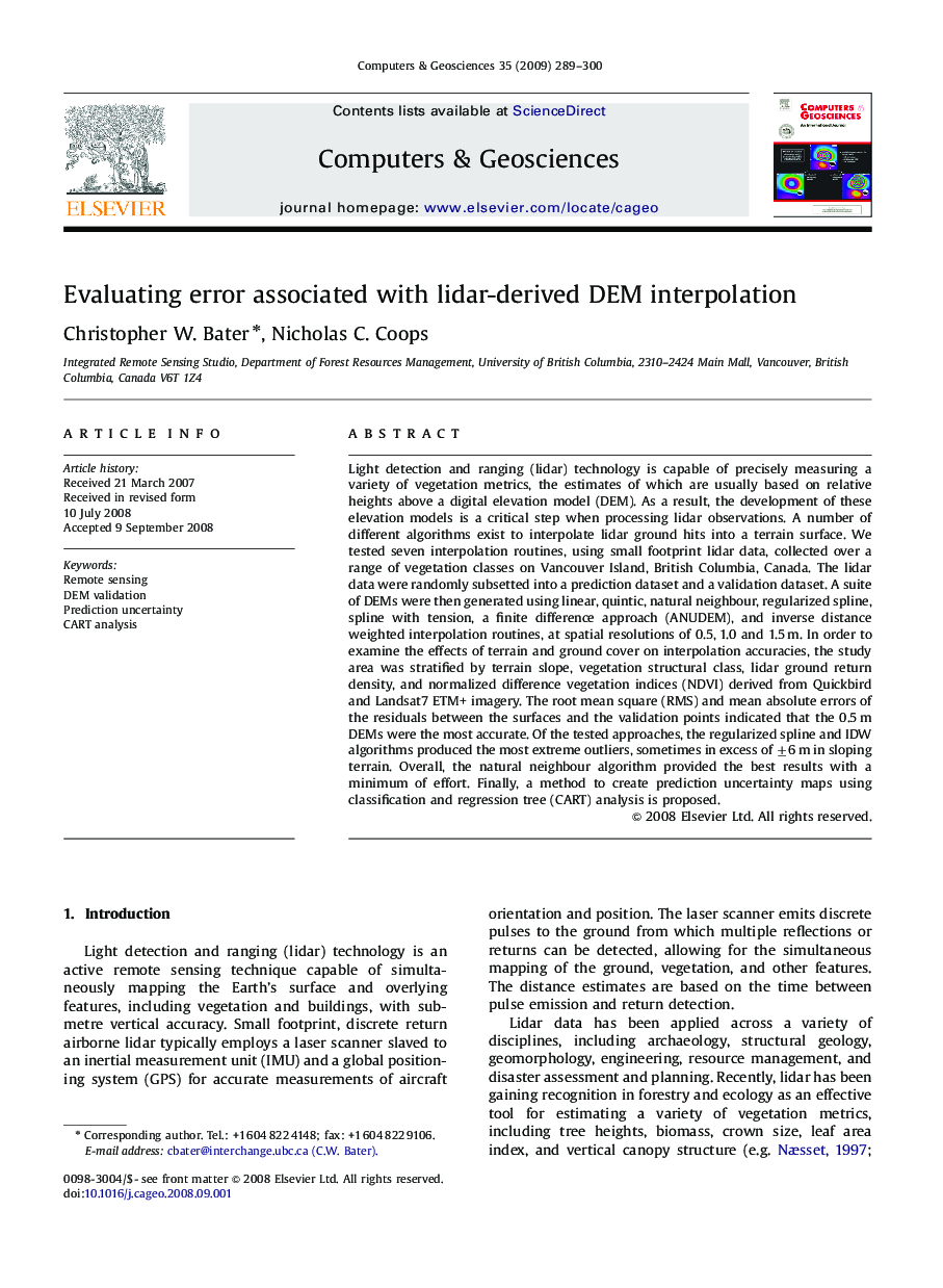 Evaluating error associated with lidar-derived DEM interpolation