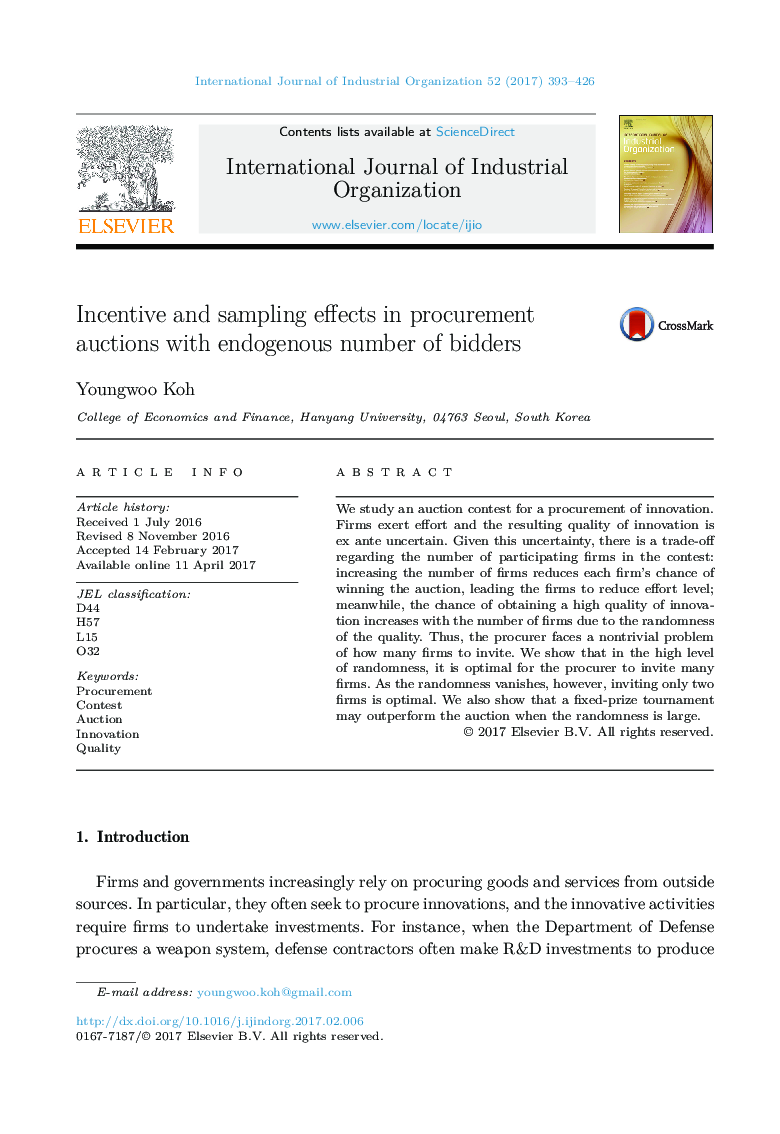 Incentive and sampling effects in procurement auctions with endogenous number of bidders