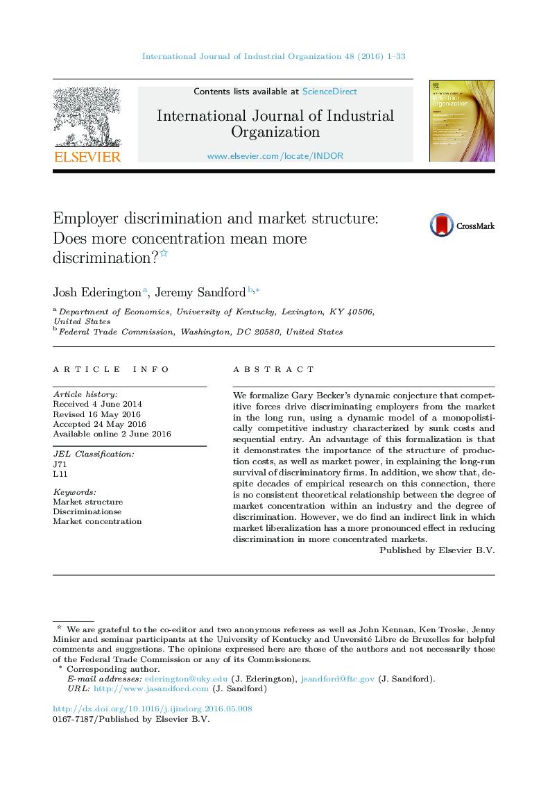 Employer discrimination and market structure: Does more concentration mean more discrimination?