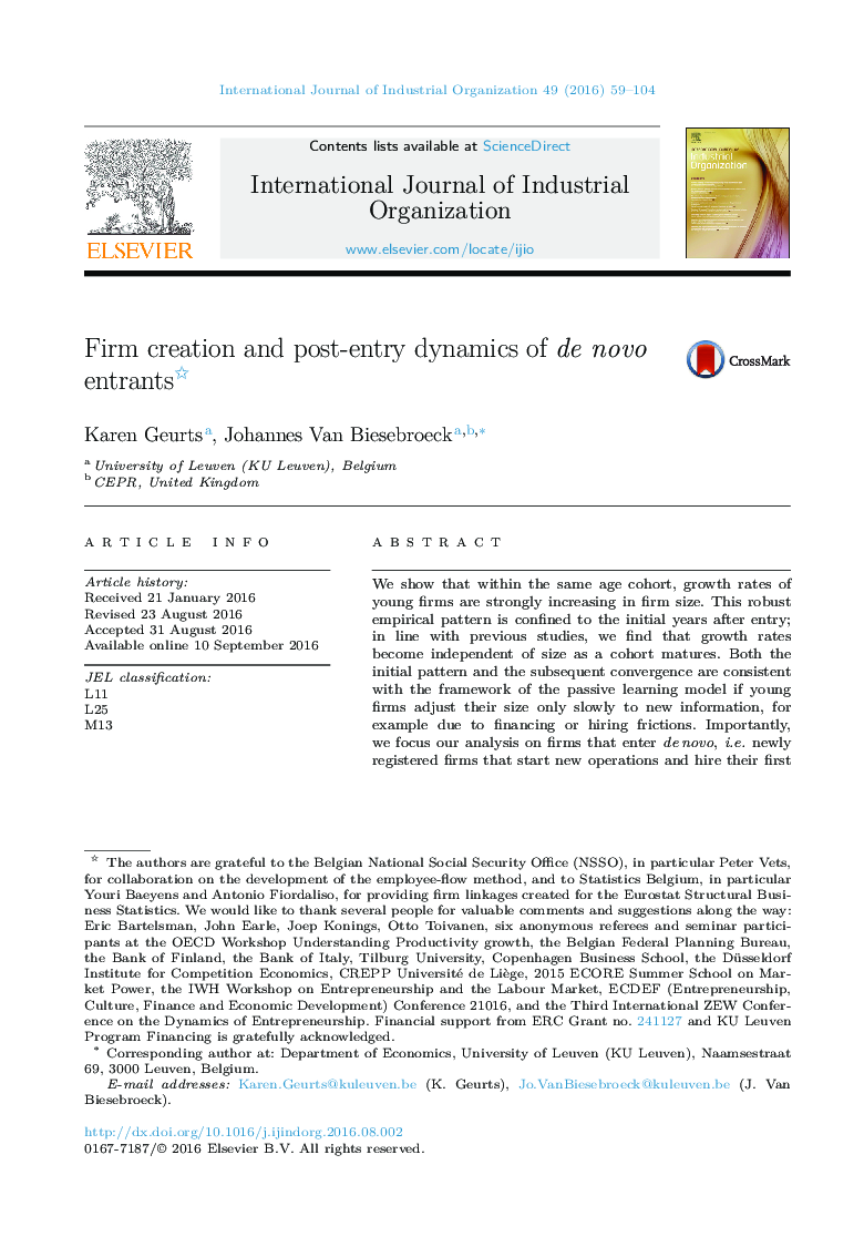 Firm creation and post-entry dynamics of de novo entrants